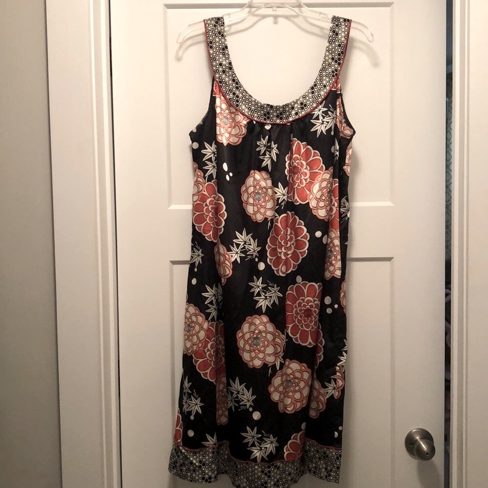 Jonathan Martin Black Floral Sleeveless Dress Beaded Neckline Size 16